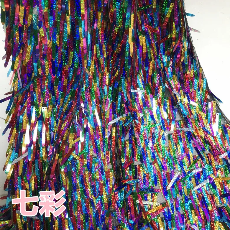 Large Long Sequin Embroidery Tassel Fabric Designer DIY Party Women Dress Sequins Fabric for Sewing by Yard 90x125cm