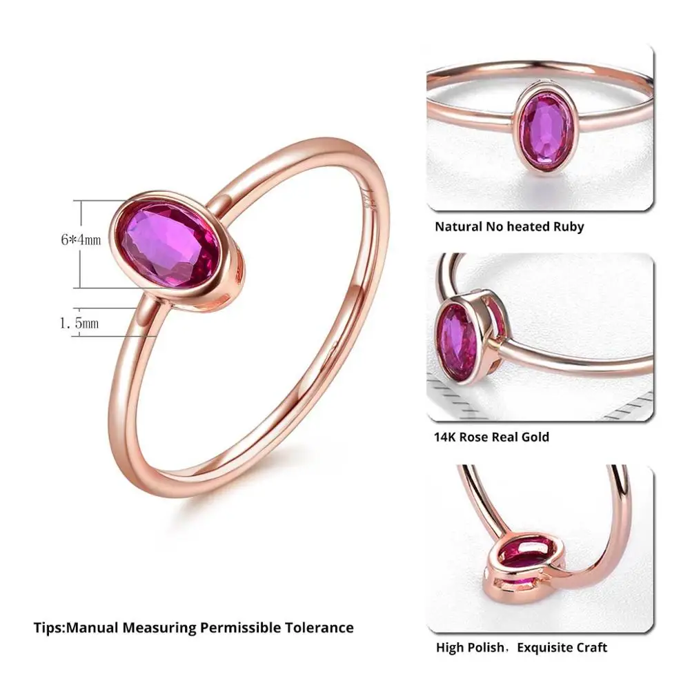 LP 0.35 Carats Natural No Heated Ruby Ring Solid 14 K Rose Gold Fine Jewelry Oval Cut 6mm*4mm Gemstone Rings Classic Design Gift