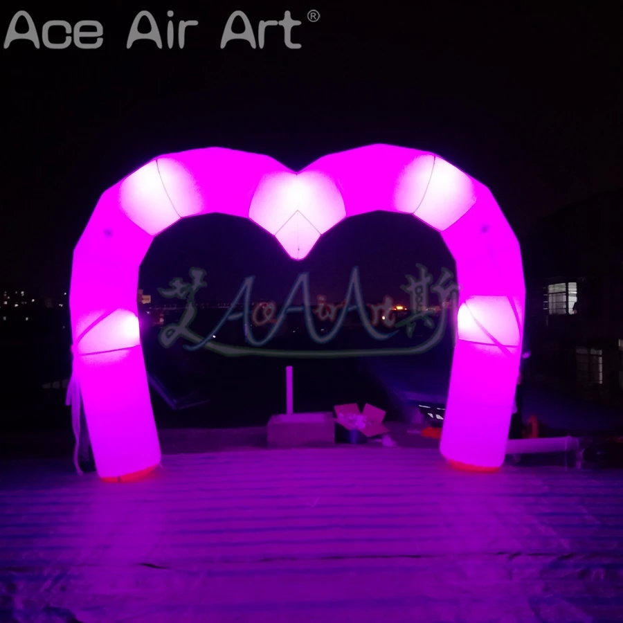 

Inflatable Heart Shaped Arch Archway with Colorful LED Light for Night Party Decoration