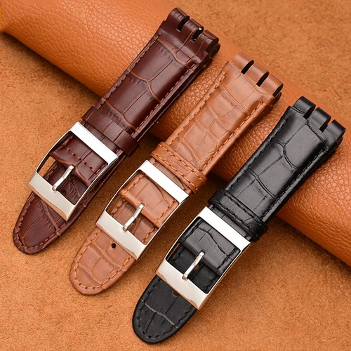 Imagen 2 del producto Correa de reloj de piel de becerro auténtica para hombre, 23MM, cierre de acero para Swatch IRONY YOS440, 449, 448, 401G