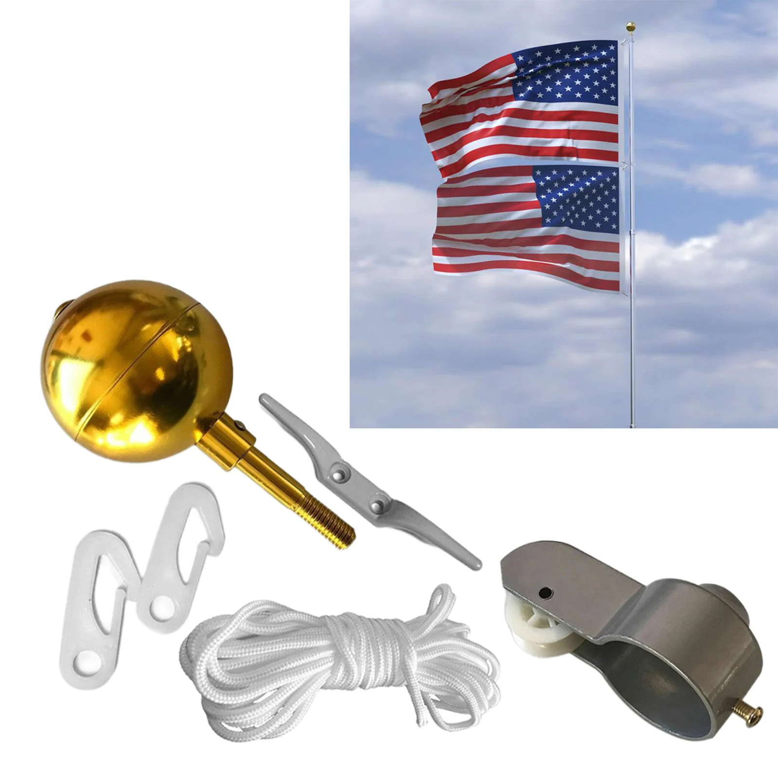 Outdoor Flagpole Hardware Repair Kit Cleat Hooks 4 Rotating Snap Hooks