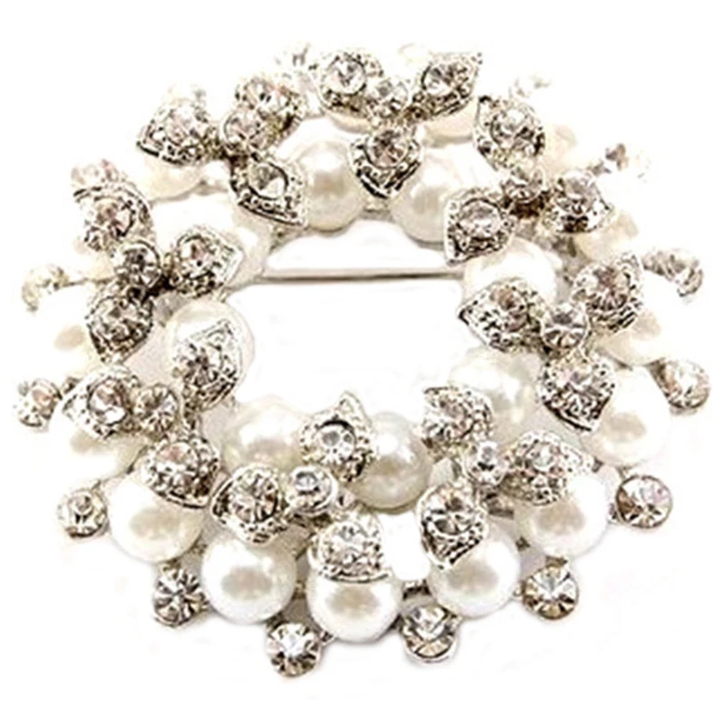 Multi Layer Elegant Women Pearl Rhinestone Wreath Brooches Flower Gold Silver Color Brooch Pins Female Wedding Bridal Jewelry