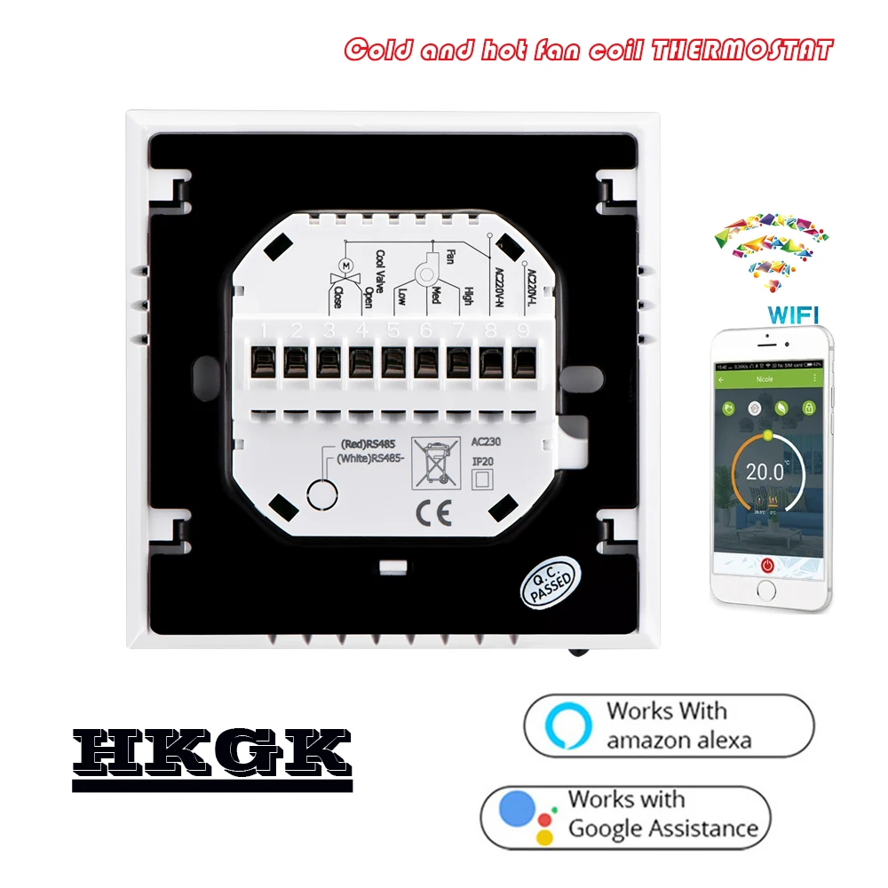 24VAC 2P Fan coil unit WIFI thermostat for heating or cooling,Works with Alexa Google home,95-240VAV optional