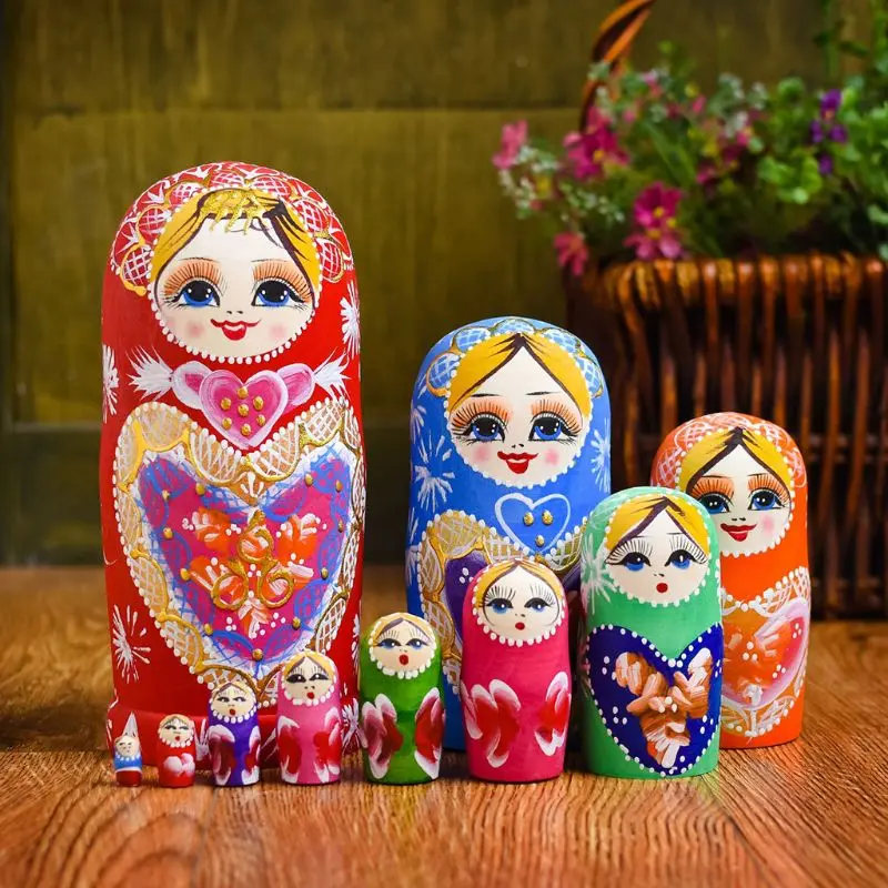 Muñecas rusas de madera Matryoshka para niños, muñecos de anidación, decoración de escritorio, regalos de Navidad, 10 capas por juego