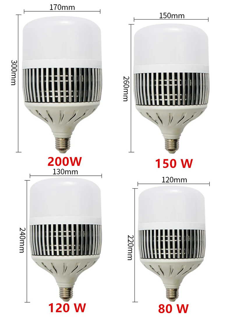 Ampoule LED boule à économie d'énergie haute puissance, lampe domestique, éclairage d'atelier au sol d'usine, 80W, 120W, 150W, 200W, 300W, E26 inda, E39, E40, AC 220V