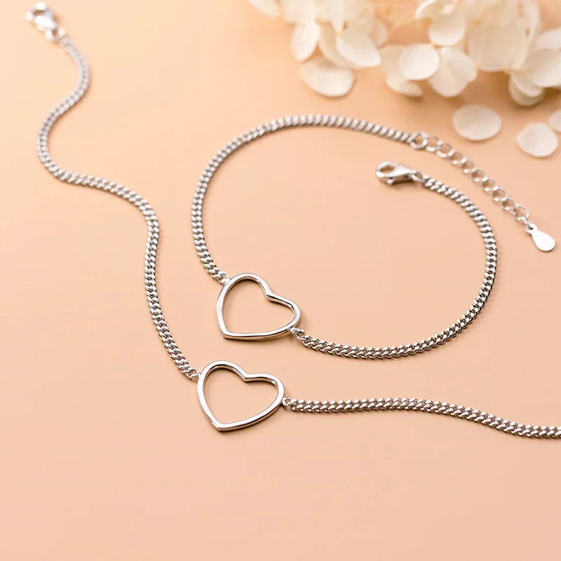 

MIQIAO 925 Sterling Silver Leg Bracelet Ankle Women Body Chain Summer Accessories Simple Hollow Love Female Heart Foot Ornament