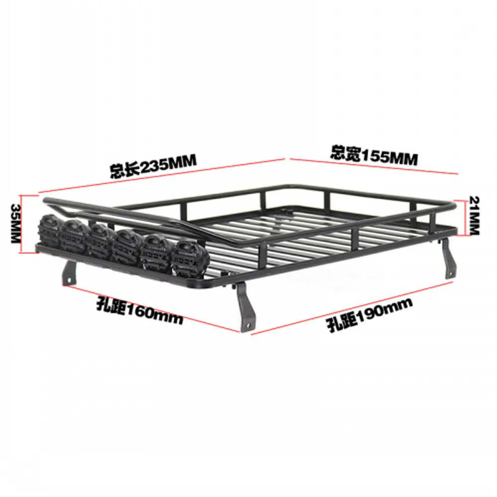 Metal Roof Rack Luggage Carrier with LED Light for 1/10 Traxxas TRX4 Defender Axial SCX10III RC Car Accessories