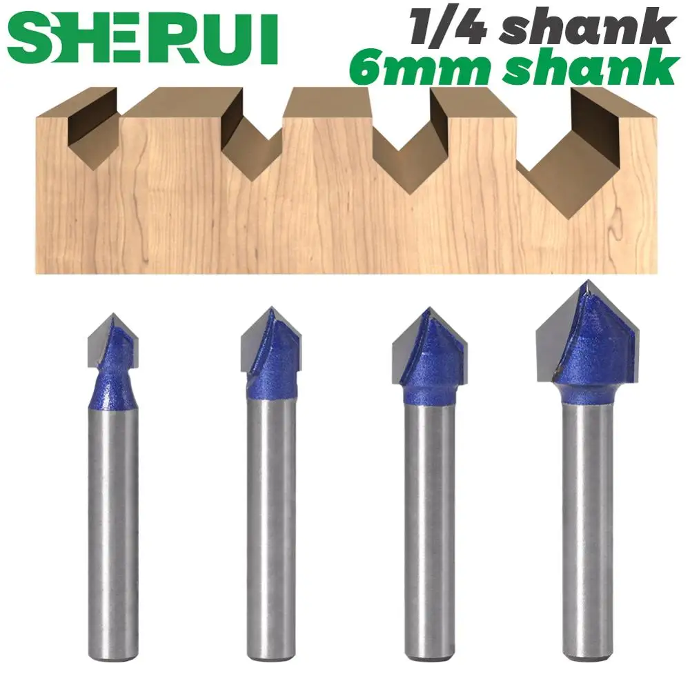 1/4ชิ้น1/4 ″ ก้าน6มม. ก้าน90องศา V ร่องแม่แบบ V-grooving Router เราเตอร์กัดคาร์ไบด์ bitit เจาะไม้