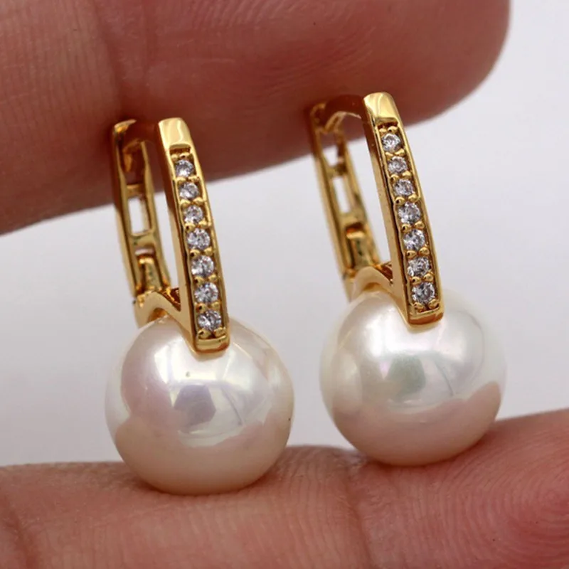 Genuine 18k Gold Pendientes Earrings Harp PearlStuds HorseShoe Earrings for Women Wedding Gifts