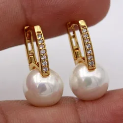 Genuine 18k Gold Pendientes Earrings Harp PearlStuds HorseShoe Earrings for Women Wedding Gifts