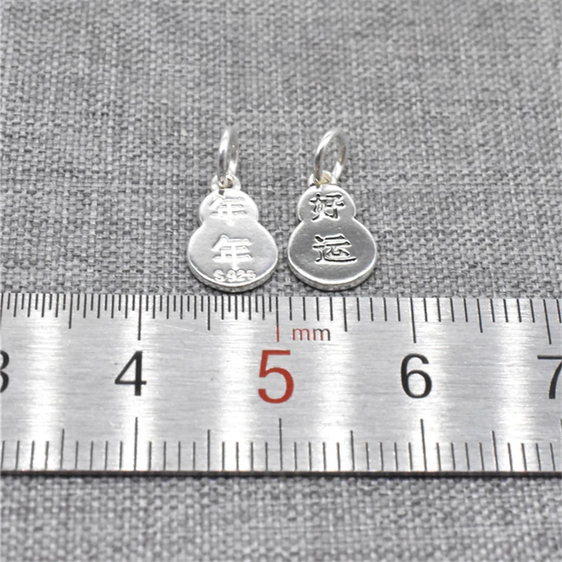 4 Pieces of 925 Sterling Silver Good Luck Every Year Gourd Charms 2-Sided for Bracelet Necklace