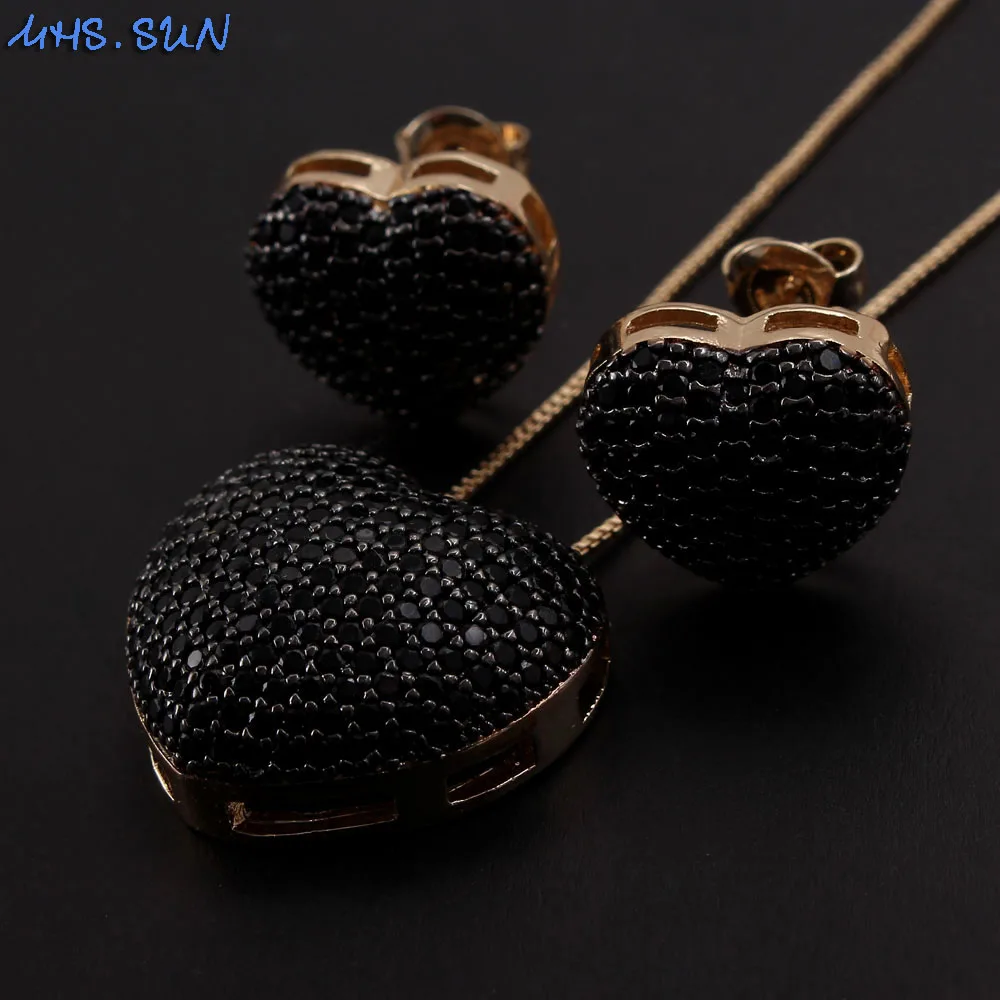 MHS.SUN Fashion Women AAA Zircon Necklace & Earrings Jewelry Set Luxury CZ Paved Heart Pendant Necklace Earrings For Women Girl