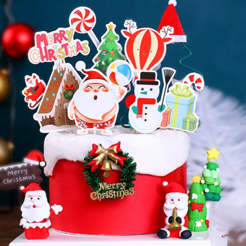 

Christmas New Year Dessert Table Card Cake DIY Card Decoration Plug-In Christmas Ornaments Baked Elk Snowflake Gingerbread House