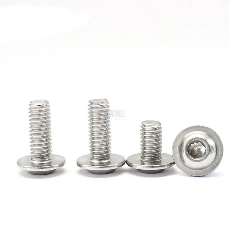 1/50pcs M3 M4 M5 M6 M8 ISO7380.2 304 Stainless Steel Hex Hexagon Socket Round Button Flange Head With Washer Collar Screw Bolt