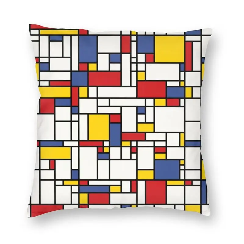 Piet Mondrian Abstract Pop Art Red Blue Rectangles Pillow Case Decoration Geometric Cushion Cover for Car Sofa Cover Home Decor