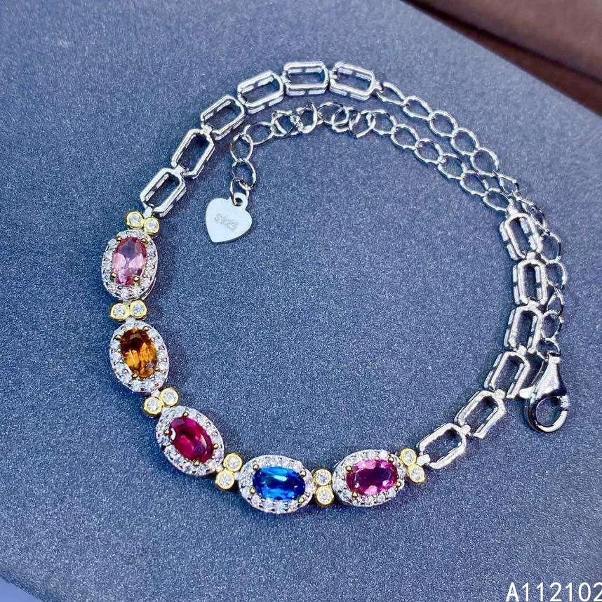 KJJEAXCMY fine jewelry 925 sterling silver inlaid natural tourmaline Popular Chinese style new women's bracelet support check