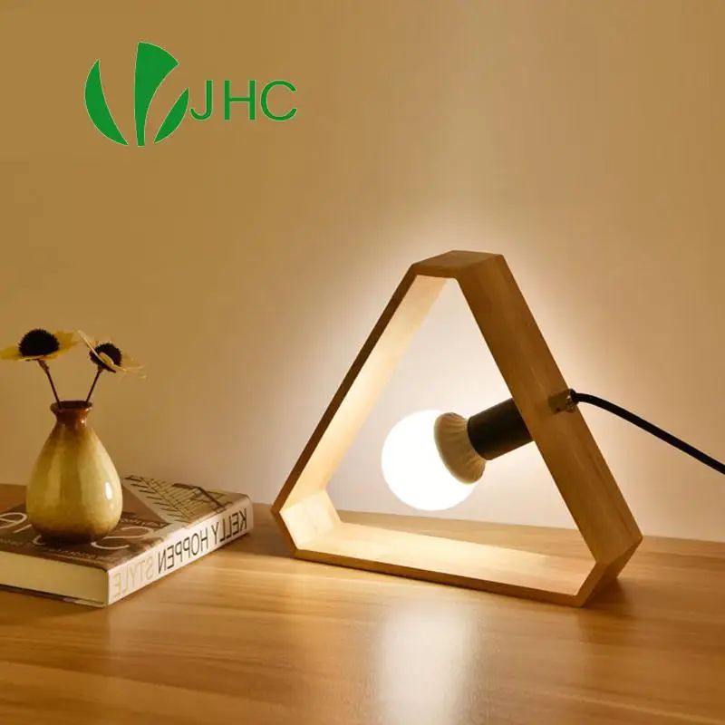 

Art Wood Desk Lamps Nordic Modern Triangle Table Light With E27 Bulb for Living Room Bedroom Bedside Table Lamp Decoration