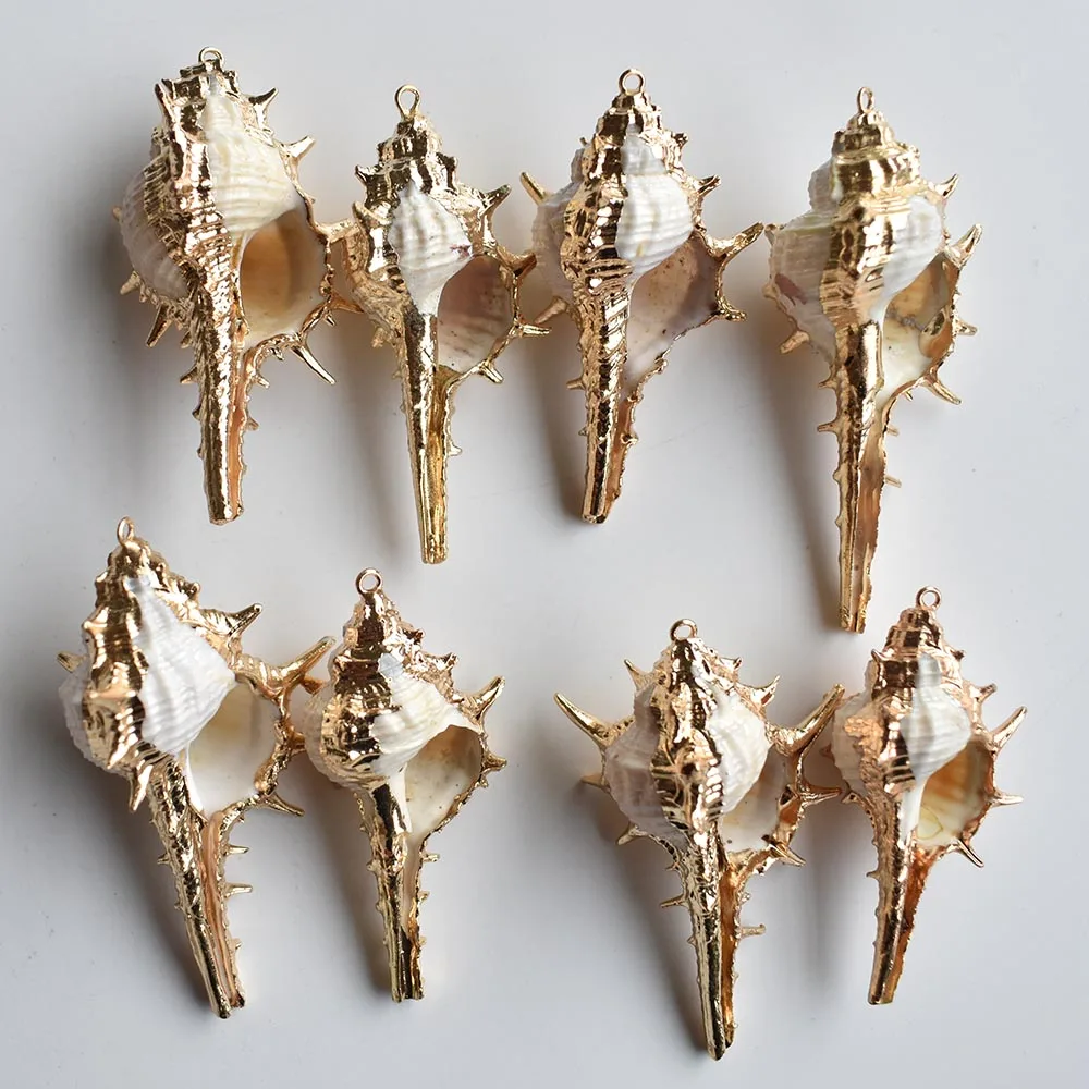 Wholesale 12pcs/lot Natural Gold color side Conch Shells For DIY Pendant Beige Seashell Craft Handmade jewelry Accessories free