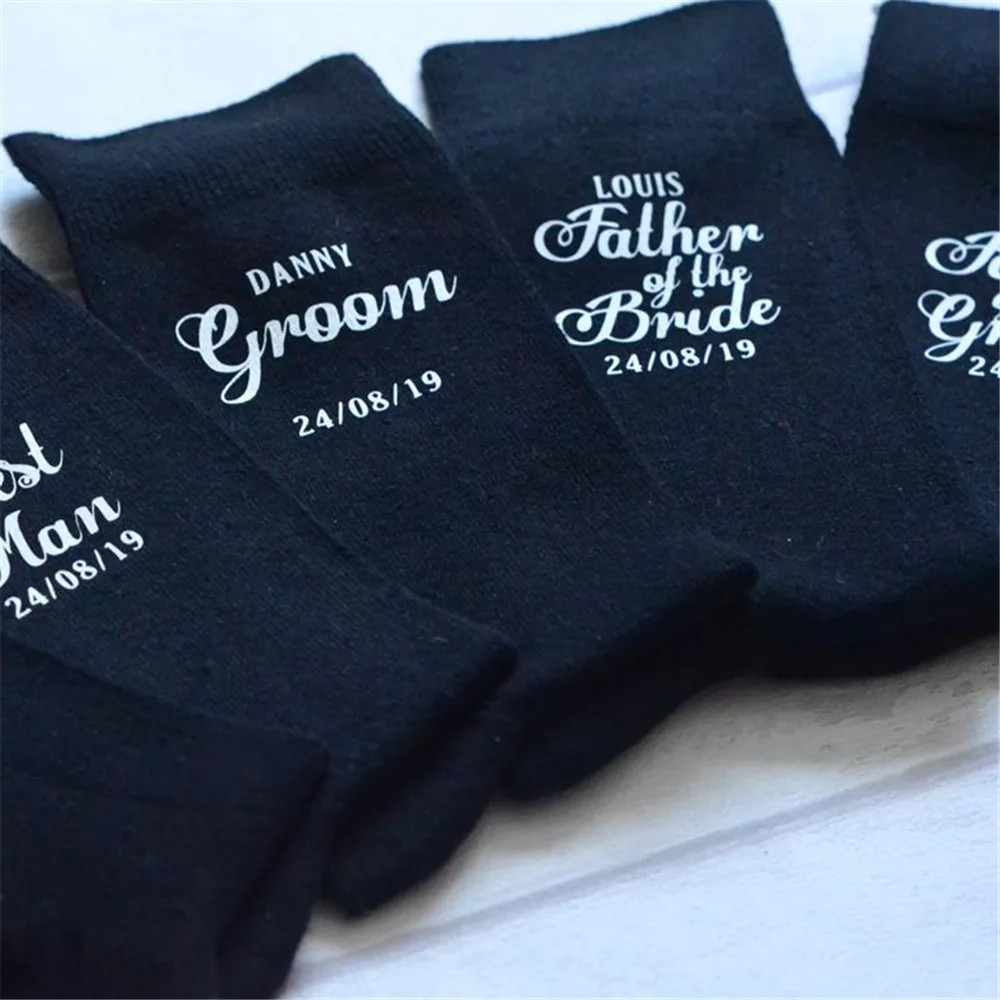 1 Pair Custom Name Wedding Party Man Socks Personalized Father of the Bride Best Man Wedding Gifts Men\'s Suit Matched Socks