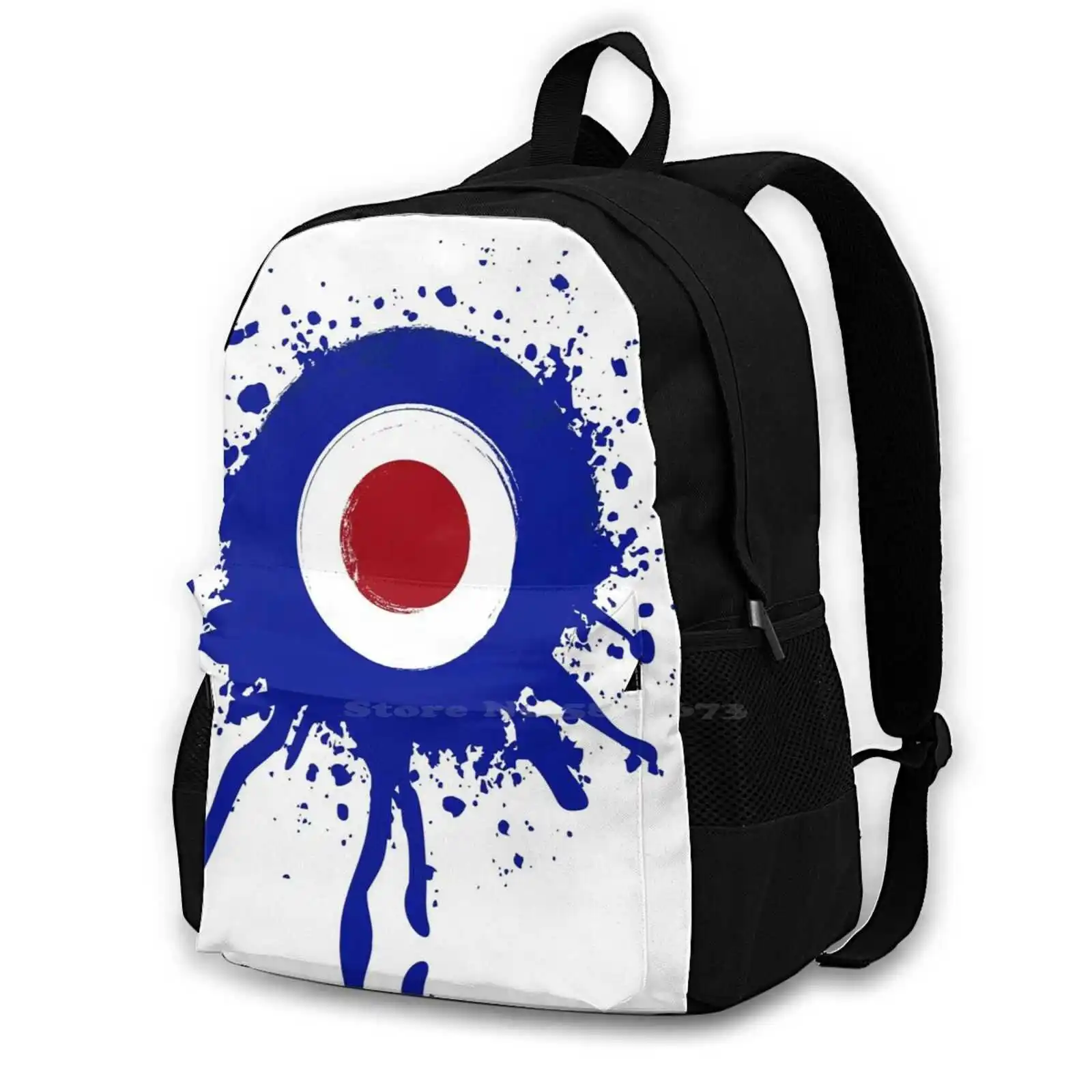 

Paint Splattered Mod Target Bag Backpack For Men Women Girls Teenage Black Retro Mod Mod Scooter Scooters Lambretta Mod