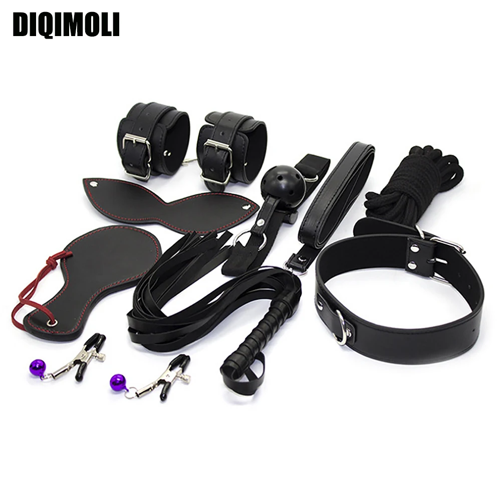 8 Pcs Leather Bondage Sets Erotic BDSM Restraints Whipping Training Sex Slave Tools Fetishism Couples SM Games Adult Sex Toys