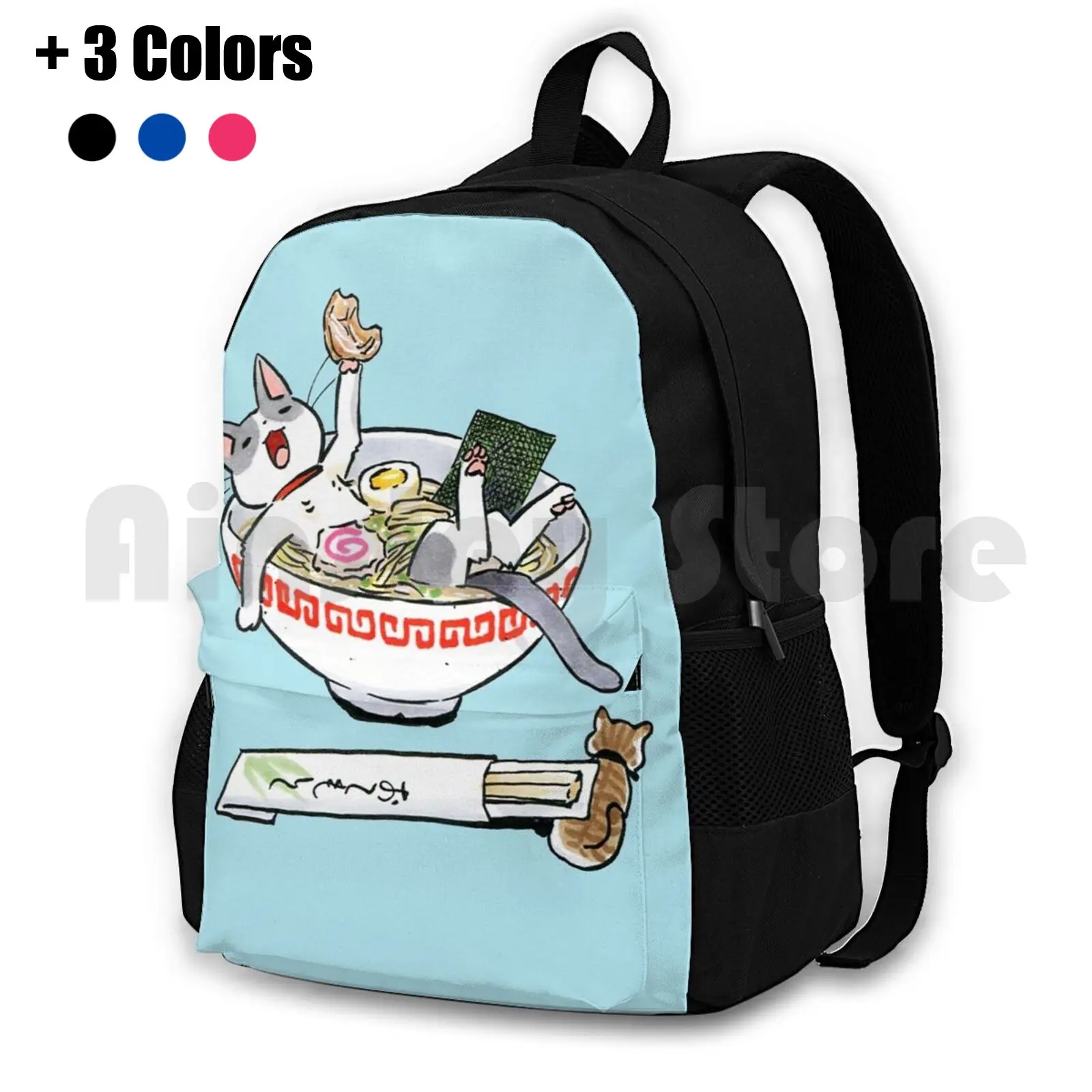 Funny Cat Outdoor Hiking Backpack Riding Climbing Sports Bag Cat Funny Ramen Cartoon Animals Anime Humor Cats Pets Japan