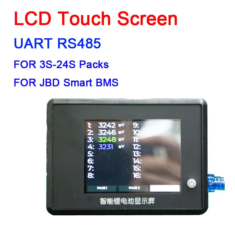 LCD Display Touch Screen for JBD APP Smart bluetooth  Battery Protection Board BMS UART RS485 Module PC Control Charge Discharge