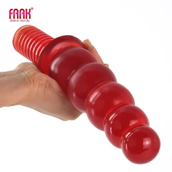 FAAK Long Anal Beads Wine Red Transparent Handle dildo Butt Plug Anus Massage Sex Toys for Women Male Masturbator Lesbian Flirt