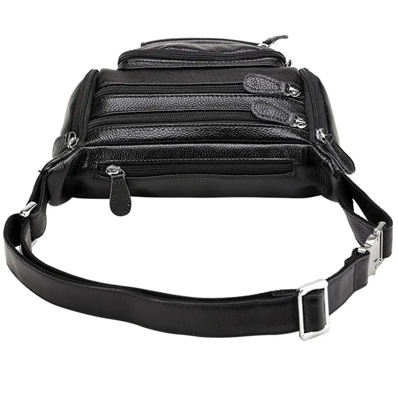 Men\'s Original Belt Bag Male Genuine Leather Waist Bag Travel Men Fanny Packs Bags Large Pouch for Phone Black Waist Packs