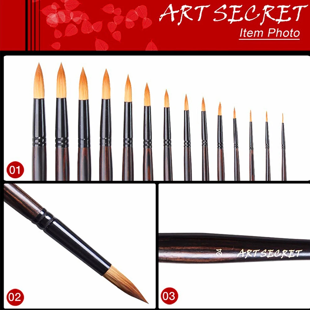 ArtSecret 1590R High Grade Korea Importing Synthetic Hair Black Brass Ferrule Wooden Handle Watercolor Acrylic Artist Art Brush