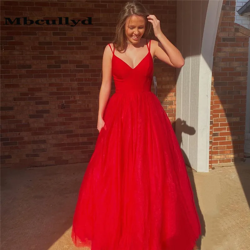 

Mbcullyd Soft Tulle Red Prom Dresses Long 2023 Elegant Spagheeti Strap Imported Evening Dress For Women Cheap robe de soiree