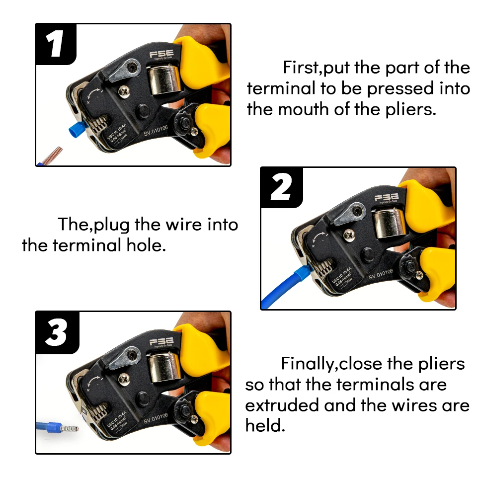 VSC10-16-4A 0.08-16mm^2 23-5AWG Adjustable Precise Crimp Pliers Tube Bootlace Terminal Crimping Hand Tool HSC10-16-4A