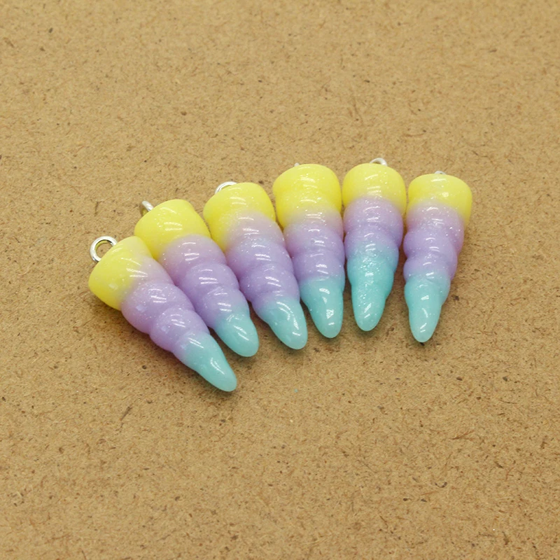 10pcs Spiral Unicorn Horn Resin Earring Pendants Accessory Cute Animal Keychain Cabochon Charms For Jewelry Make