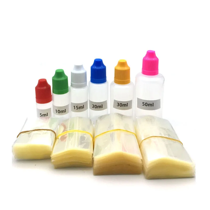 200Pcs/Lot PVC Heat Shrink Wrap Tube for 5ml 10ml 15ml 20ml 30ml 50ml Plastic dropper bottle Clear Shrink Film Shrink Seal