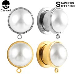 Casvort  2 PCS Pair Selling Stainless Steel Elegant Wedding Pearl Ear Piercing Ear Plugs Tunnels Body Piercing Jewelry