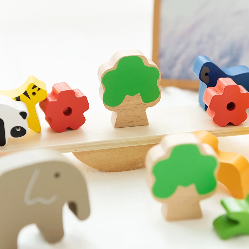 Children Wooden Stacking Balance Building Block Cartoon Animal Panda Colorful Blocks Balance Games Montessori Toys Seesaw Games