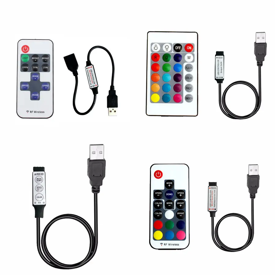 

5 12 24 V Volt USB Led Strip Dimmer Remote Controller RGB 5V 12V 24V USB LED Strip Remote Controller 3 11 17 24 Key Wireless