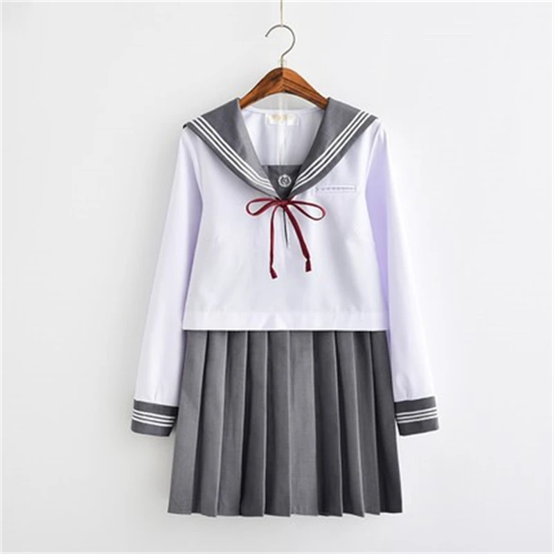 3Pcs Japanse Stijl Vrouwen School Uniformen Sailor College V-hals Tiener Meisjes Jk Uniform Student Cosplay Top + Plooirok + Boog