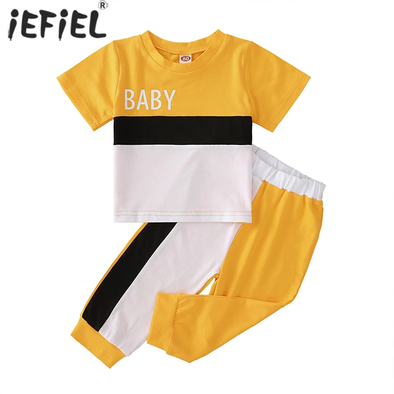 

2Pcs Set Baby Boy Girls Clothes Sets Contrast Color Tops Pants Children Casual Set Kids Tracksuits Sportwear Baby Girl Clothing