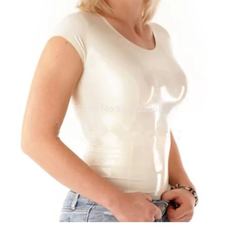 

Handmade Women White Latex T-shirt Fashion Rubber Tank Tops