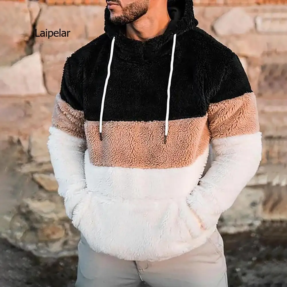 

Double Sided Plush Pullover Hoodie Long Sleeve Autumn Winter Front Pocket Warm Hooded Sweatshirt Outerwear