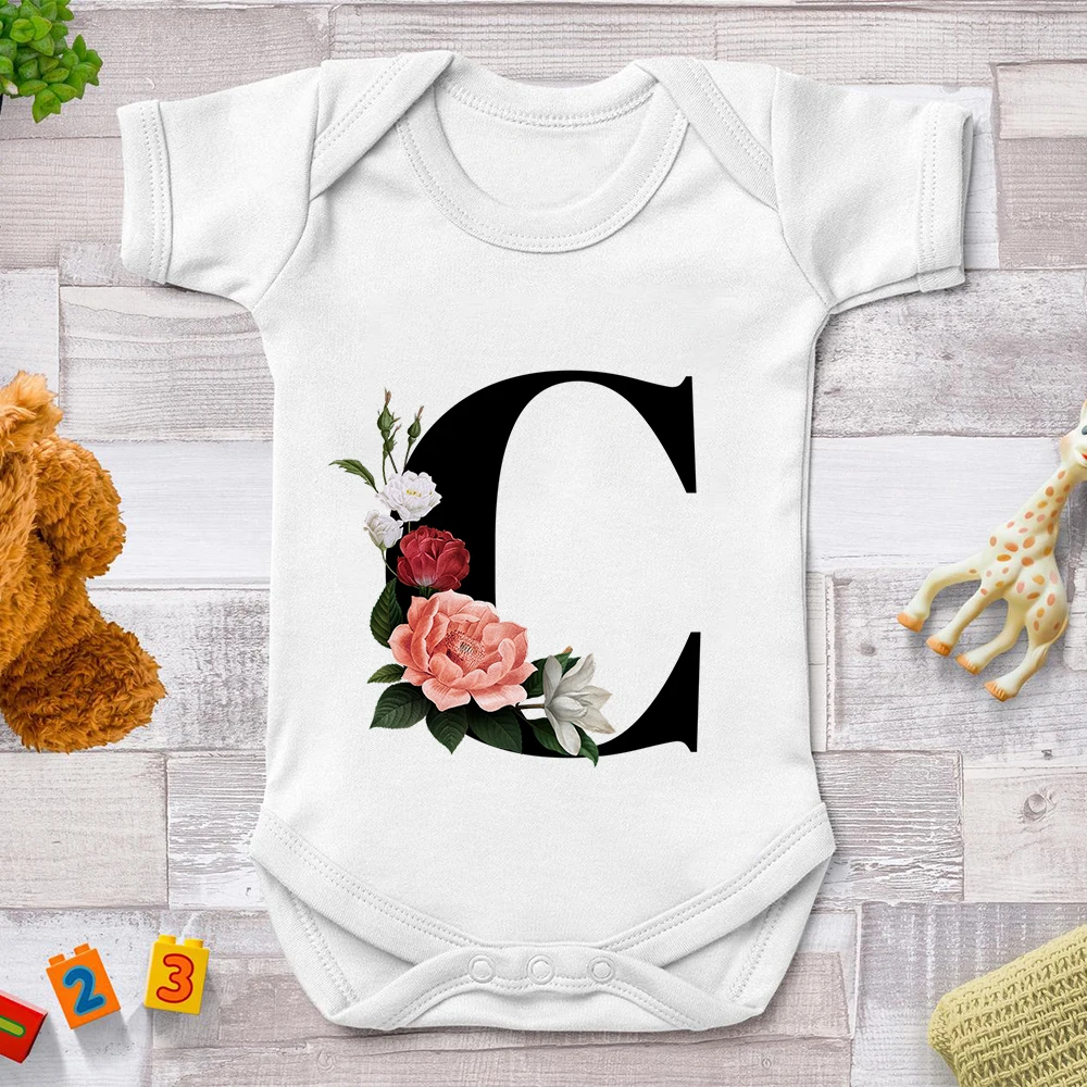 

Letter Flower Print Baby Onesies Fashion Aesthetic Newborn Girl Boy Clothes Bodysuits 0-24 Months Comfy Soft Infant Romper