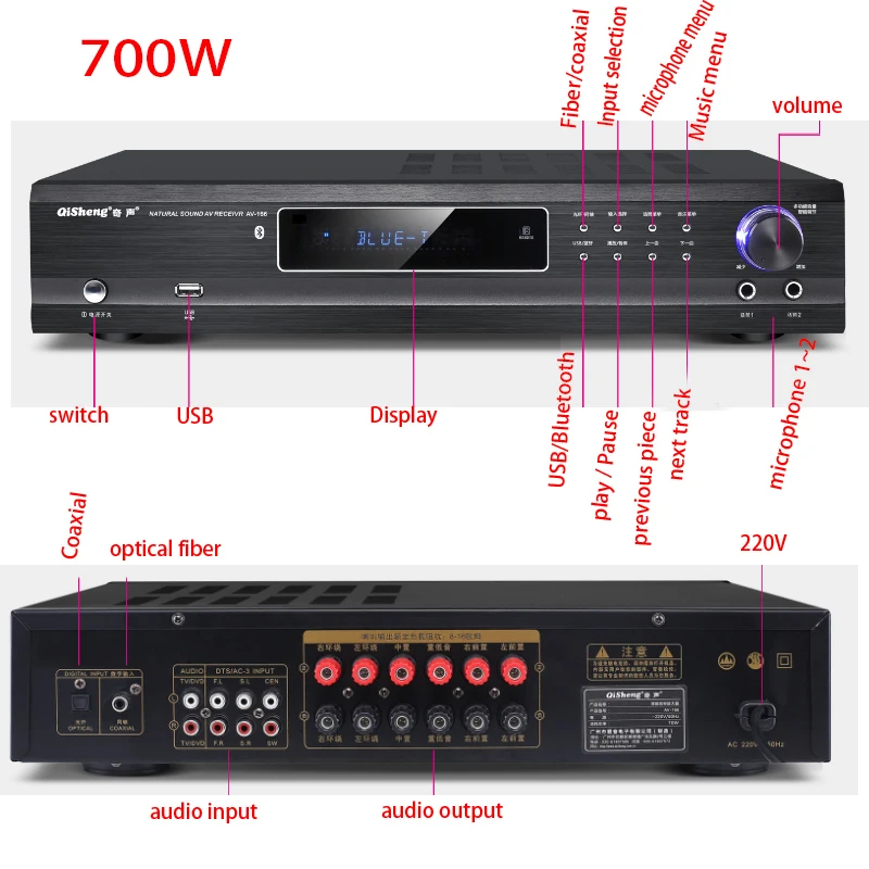 500W/700W 220V HIFI Fieber Digital Verstärker High Power Bluetooth Verstärker 5,1 Kanal Professionelle KTV Verstärker audio Karaoke