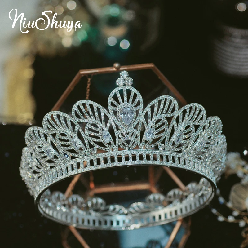 NiuShuya Trendy Cubic Zircon Crystal Crown Princess Tiara Wedding Hair Accessories Round Heabband Queen Hair Ornament