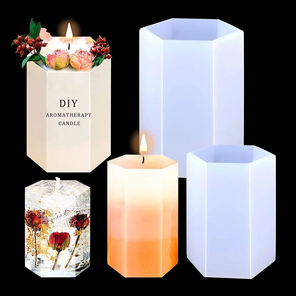 Silicone World Hexagon Cylinder Silicone Mold DIY Epoxy Resin Candle Mould Aromatherapy Candle Wax Molds Clay Plaster Mould