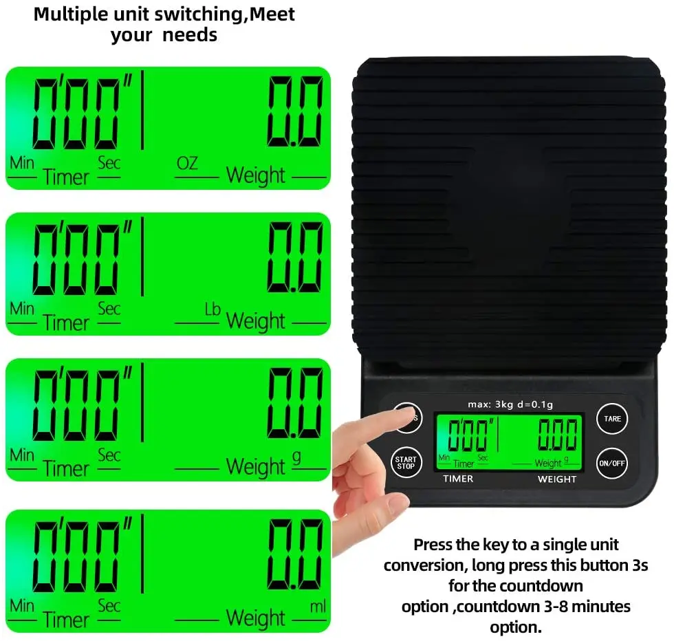 0.1-3000g Portable LCD Electronic Kitchen Scales V60 Coffee Accessories Weighing Balance Digital Coffee Scale