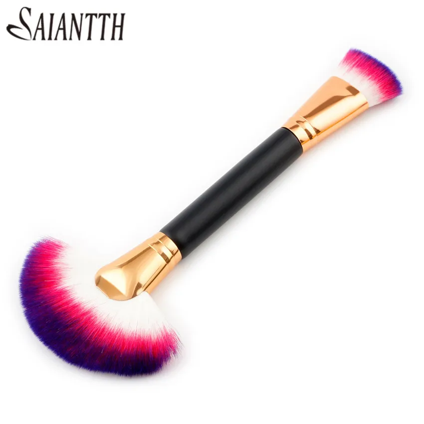 SAIANTTH new style fan shape makeup brushes double head Fan-shaped + flat brush kit professional beauty make up tool maquiagem