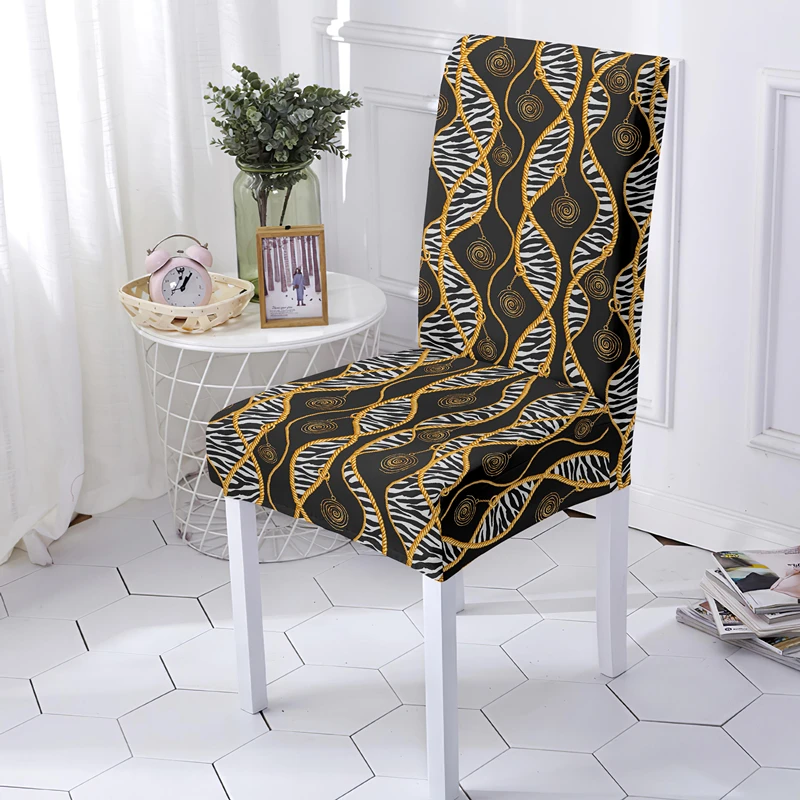 Golden Chains Baroque Elements Elastic Chair Cover For Office Home Decor Washable Stretch Dining Seat Covers Universal Size