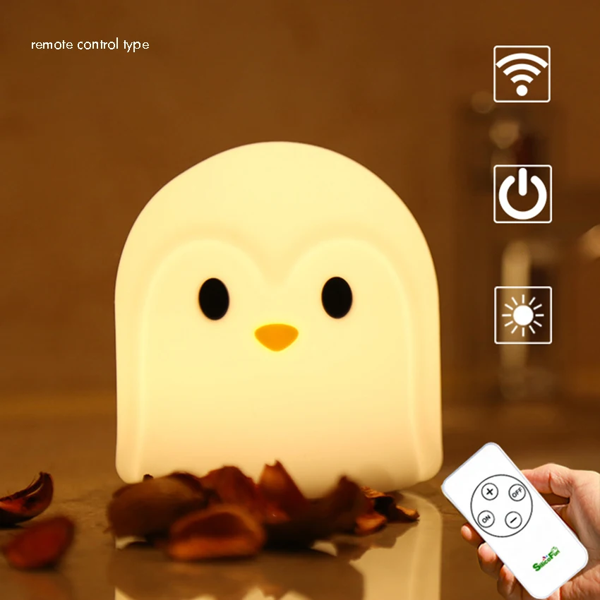 LED الحضانة البطريق ضوء الليل للأطفال ، لطيف الحيوان سيليكون الطفل ضوء الليل مع استشعار تعمل باللمس-المحمولة وقابلة لإعادة الشحن