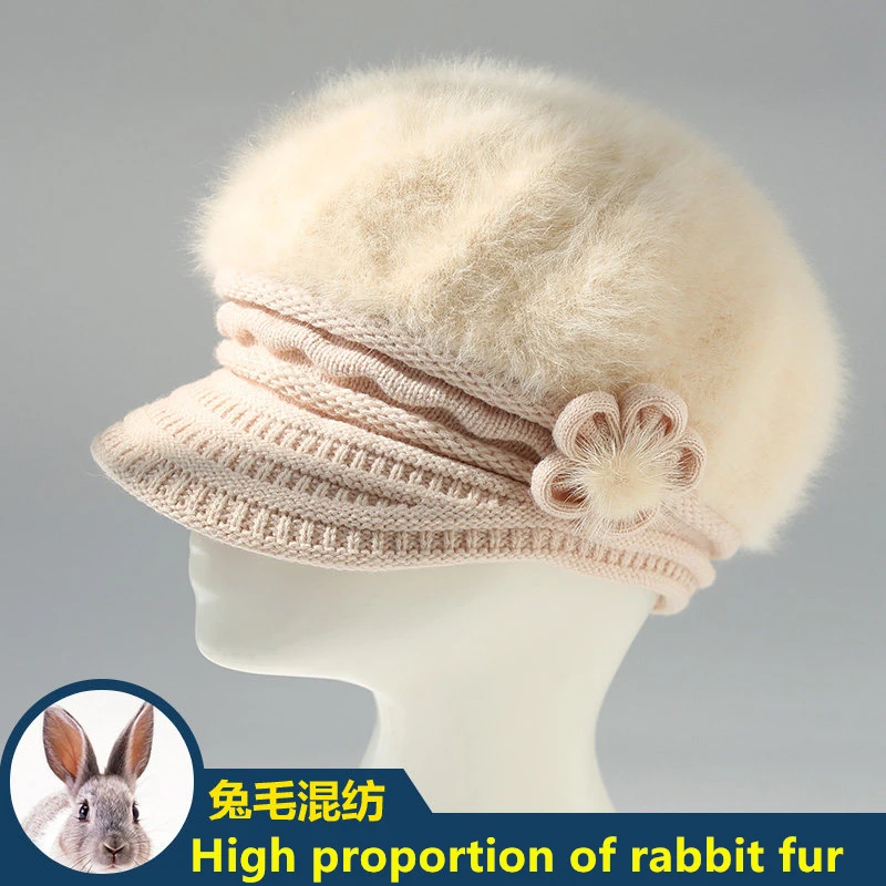 Simple Winter Autumn beret hat for women knitted hat for mom Rabbit fur beret solid fashion lady cap fall hat Female cap